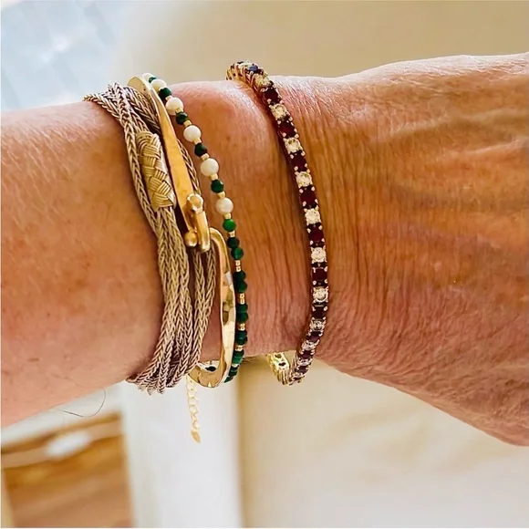 Tennis Bracelet with Simulate Ruby Gemstones and CZ Diamonds 14K Gold/Sterling - Picture 4 of 11